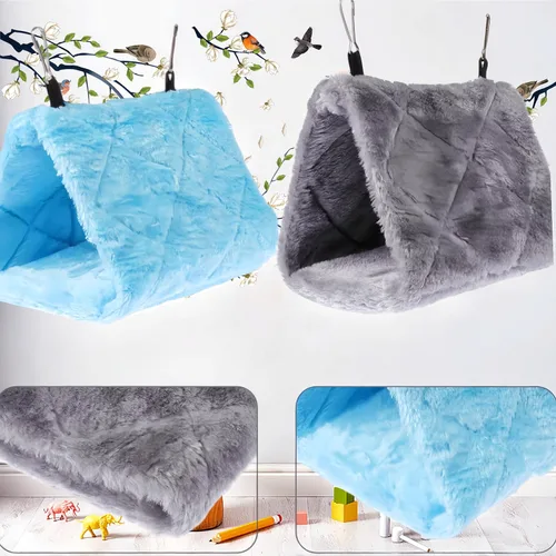 Vista 6 de Paquete de 2 hamacas colgantes para cama de nido de pájaros, cama para dormir, cueva colgante de felpa, cabaña feliz para mascotas, loro, periquito