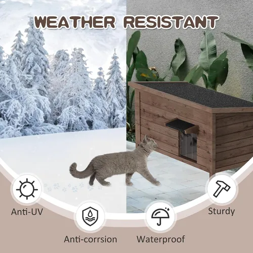 Vista 4 de Casa para gatos al aire libre, refugio para gatos totalmente aislado exterior de madera para múltiples gatos, condominios callejeros, granero, gato