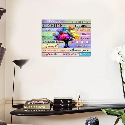 Vista 6 de Arte de Pared Inspiracional Decoración de Oficina con Lemas Citas Carteles de Árboles Coloridos Imágenes Maravillosas Pintura de Lino Calcomanías