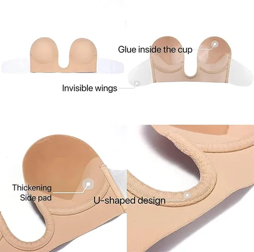 Vista 3 de Bontierie Women's Push Up Plunge Adhesive Bra Reusable Deep U-Shaped Sticky Bra Strapless Backless Breast Lifting Bra