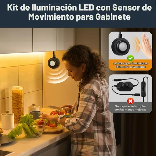 Vista 5 de Tira de luz con sensor de movimiento dual para interiores debajo de la cama