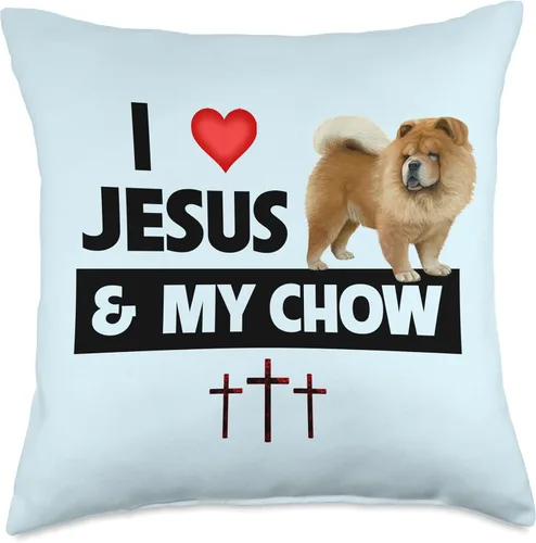 Vista 4 de I Love Jesus and My Chow Chow Dog Mom Dad Christian Cross Throw Pillow