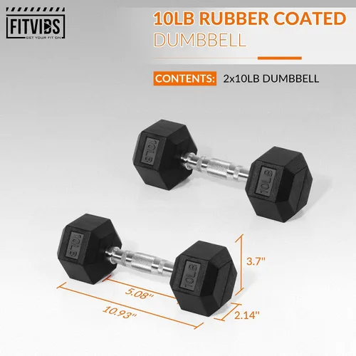 Vista 2 de Fitvids Hex Dumbbells Rubber Coated Hand Weights for Exercises and Fitness Home Gym, 5-50 LB Pair