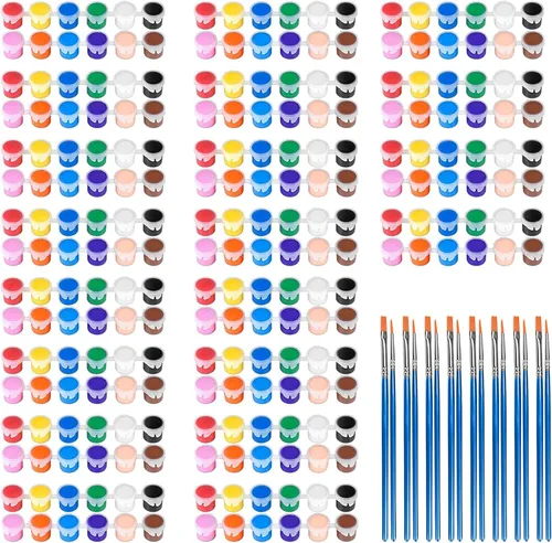 Vista 8 de Juego de 145 piezas de mini pintura acrílica para niños, 12 colores, tira de pintura acrílica lavable con 5 bandejas de pintura para niños