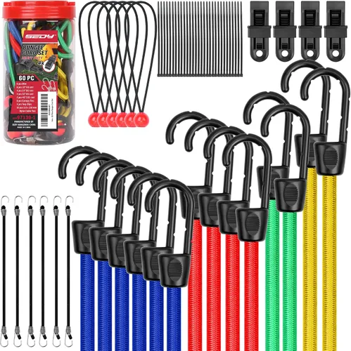 Vista 12 de 5 cuerdas elásticas de 24 pulgadas con ganchos de mosquetón, correas elásticas de goma resistentes, cuerda elástica con clips de mosquetón