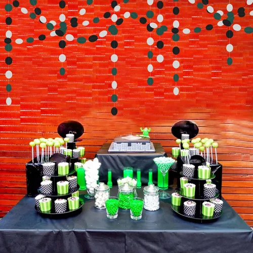 Vista 7 de Guirnalda de decoración de fiesta negra-verde plateada con banderines - 15.8 m de graduación 2025 de papel colgante, suministros para fiesta