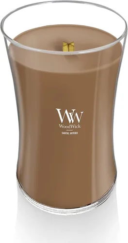 Vista 3 de WoodWick Santal Myrrh - Vela grande en frasco con forma de reloj de arena, cera de mezcla de soya prémium, mecha de madera Pluswick Innovation