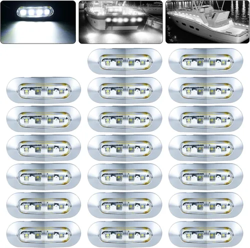 Vista 10 de Paquete de 20 Luces Interiores de Barco Marino de 3.7 Pulgadas con 4 LED, DC12-24V Impermeable Lámpara de Cortesía Cubierta Espejo de Popa Cabina