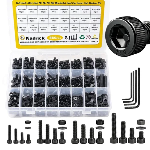 Vista 18 de Kadrick 1230 piezas de tornillos de acero inoxidable 304, surtido métrico M2 M3 M4 M5, kit de pernos de cabeza hexagonal de botón de 4mm-20mm
