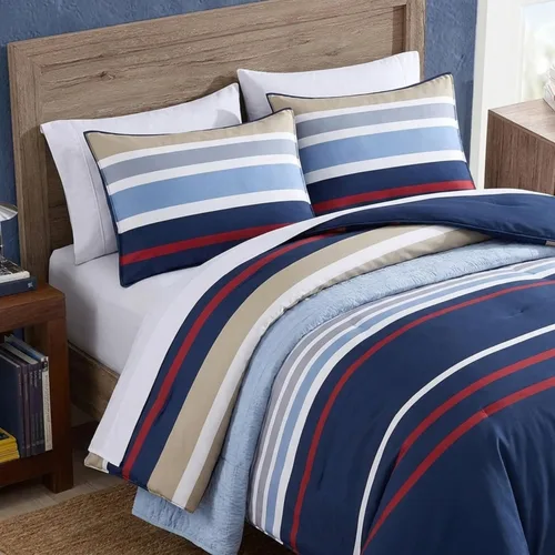 Vista 3 de Nautica - Juego de funda de edredón tamaño individual, ropa de cama reversible de algodón con cierre de botón, decoración informal para el hogar
