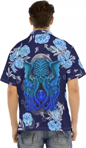 Vista 2 de FoxWears Cthulhu - Camisa hawaiana, camisas hawaianas grandes y altas para hombres, camisa con botones con estampado de animales, regalos