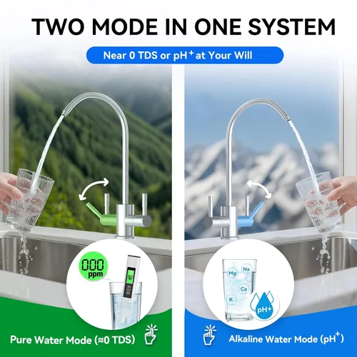 Vista 2 de WINGSOL WINGSOL Filtro de agua de ósmosis inversa de doble salida, sistema RO sin tanque UV alcalino mineral de 0 TDS, remineralización pH+