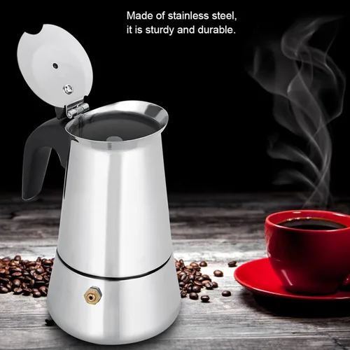 Vista 3 de Pilipane Cafetera portátil para cafetera, cafetera de acero inoxidable, cafetera para gran familia, hogar, oficina, campamento, funciona con estufa