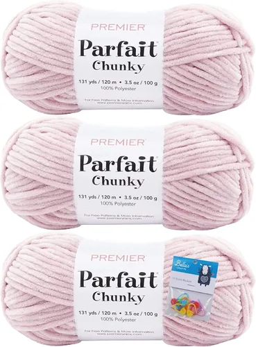 Vista 11 de Premier Yarns Parfait - Ovillo de felpilla grueso, 3.5 onzas, 6 unidades, peso súper voluminoso, paquete de 3 unidades con marcadores de puntada