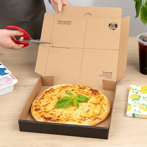 Vista 5 de Restaurantware Eco Pie - Cajas de pizza de 10.6 x 10.6 x 1.7 pulgadas, 50 cajas de entrega de pizza corrugada, reutilizables como platos, cajas