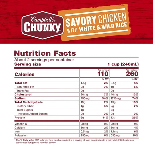 Vista 2 de Campbell's Chunky Soup, Sopa de Pollo Sabroso con Arroz Blanco y Silvestre, Lata de 18.8 Oz
