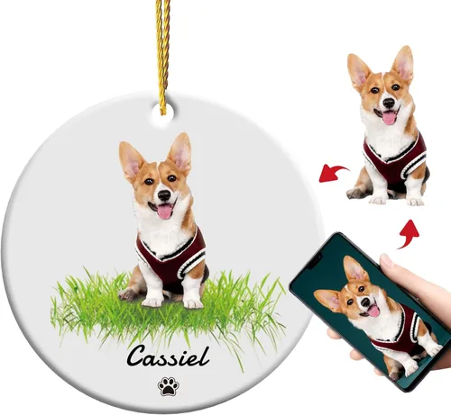 Vista 14 de Adornos de Navidad personalizados para perros 2025 – Adornos de foto de mascota personalizados para decoraciones de árboles de Navidad, adorno