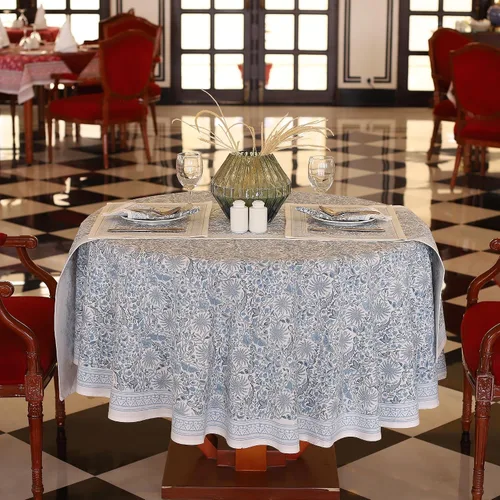 Vista 3 de Labhanshi Jaipur - Mantel redondo de algodón floral con estampado de bloques indios, 60 pulgadas, 4 plazas, mantel de cocina y comedor para el día