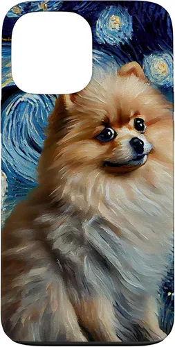 Vista 23 de iPhone 16 Starry Night Famous Painting Style Pomeranian Case