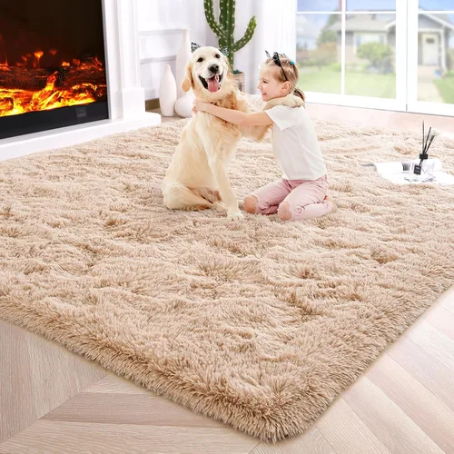Vista 48 de Noahas Alfombras de Área Grandes y Esponjosas de 5x8 pies para Sala de Estar y Dormitorio, Alfombra Gruesa de Pelo Largo Beige y Blanca, Alfombra