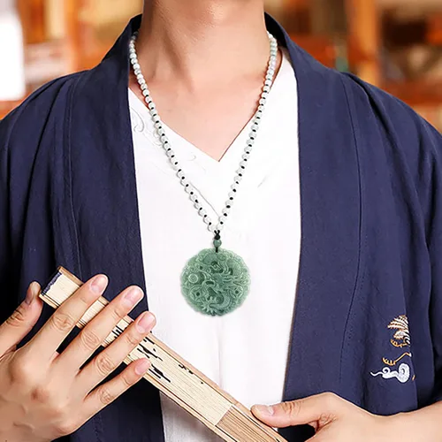 Vista 6 de BJIMIDTI Collar con colgante de jade para hombres y mujeres, collar de piedra curativa de jadita de hielo de grado A genuino con certificado