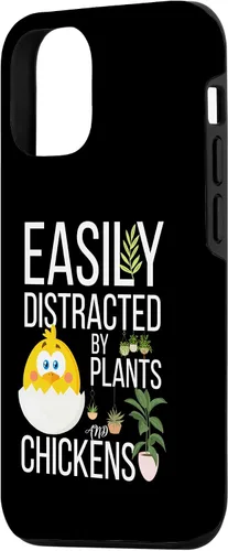 Vista 2 de iPhone 15 divertida cita de granja, fácil de distraer con plantas y pollos caso