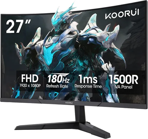Vista 12 de KOORUI - Monitor curvo de 24 pulgadas para juegos, R1500, Full HD, 1080P, monitor de 75 Hz, HDMI, VGA, ajuste de inclinación, monitor LCD