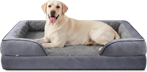 Vista 18 de L Plus - Cama ortopédica para perros grandes, sofá lavable para perros con espuma para huevos, forro impermeable y parte inferior antideslizante