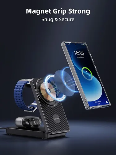 Vista 5 de Cargador inalámbrico magnético 3 en 1 para Samsung, estación de carga plegable Android para Galaxy S26/S25 Ultra /S24/Z Fold 7/Flip 7, soporte