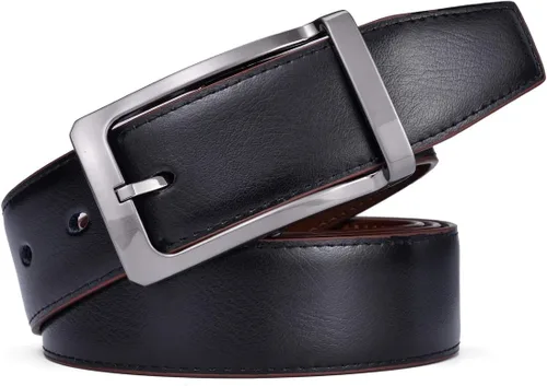 Vista 4 de Beltox - Cinturón reversible para hombre de 1.25 pulgadas de ancho y hebilla, estilo formal Hebilla giratoria rectángulo con negro/marrón claro