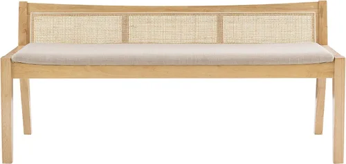 Vista 8 de Powell Kasi - Banco de caña de respaldo bajo natural con asiento tapizado beige