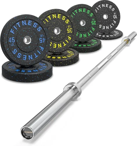 Vista 14 de HANDBODE Olympic High-Bounce Bumper Plates Bench Press Barbell Weights Set 2 - Inch, 10-55 lb Rubber Weight Sets for Home Gym, Strength Training