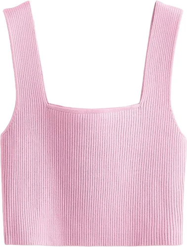 Vista 7 de Verdusa Camiseta corta sin mangas con cuello cuadrado para mujer Azul (Dusty Blue)