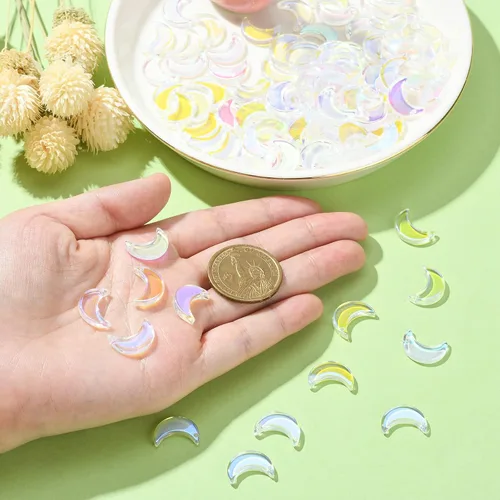 Vista 3 de Ipotkitt 100 dijes acrílicos de luna coloridos con temática celestial, mini cuentas de luna creciente para accesorios de fabricación de joyas