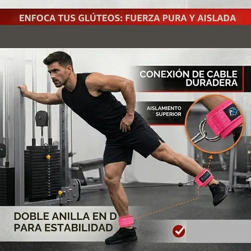 Vista 7 de Correas de tobillo Flexi MusCLES para máquinas de cable. Nuestras cómodas correas acolchadas ajustables para entrenamiento de tobillo con doble