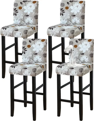 Vista 33 de FORCHEER - Juego de 4 fundas para sillas de bar con respaldos, fundas de jacquard beige para sillas de comedor, funda extraíble y lavable