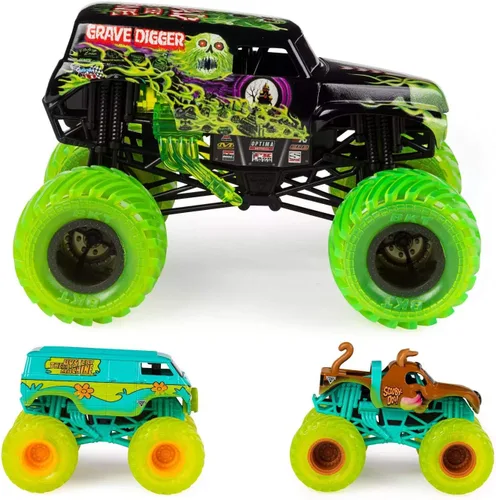Vista 2 de Monster Jam Curse of The Gasoline Diecast Car - Paquete de 3