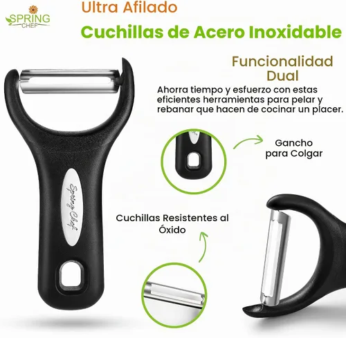 Vista 3 de Spring Chef - Pelador de verduras en forma de Y de acero inoxidable para cocina, color negro