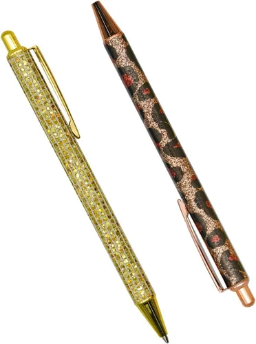 Vista 6 de 6 bolígrafos brillantes de metal con estampado de leopardo, tinta negra para mujeres y niñas, bodas, fiestas, oficina