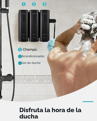 Vista 5 de AIKE Dispensador de champú y acondicionador de ducha de 3 cámaras para baño Negro