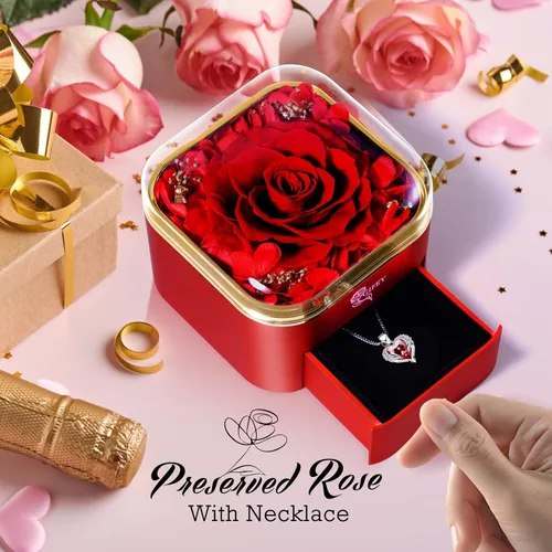 Vista 2 de Regalos para mamá de Preserved Real Rose, Collar con texto I Love You Mom en 100 idiomas, Día de la madre/cumpleaños, Regalos para el día de la Azul