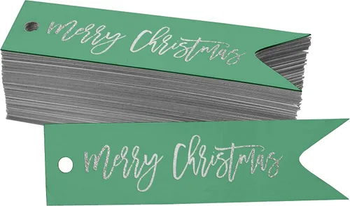 Vista 40 de Etiquetas colgantes con texto en inglés «Merry Christmas» para botellas de papel de aluminio, paquete de 50 unidades Aqua Blue
