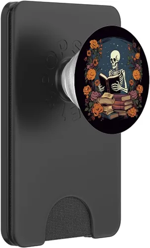 Vista 7 de Bibliotecario esqueleto gótico gótico gótico amante de la lectura de libros PopSockets intercambiables PopGrip
