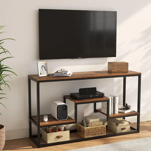 Vista 6 de YOUDENOVA Soporte de TV de 47 pulgadas de alto para televisores de hasta 55 pulgadas, mesa consola de TV con estantes de almacenamiento abiertos