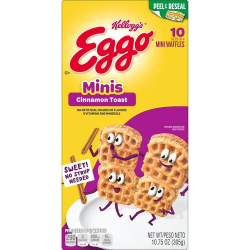 Vista 7 de Eggo Minis - Gofres de tostadas de canela, comida para el desayuno, desayuno congelado, 10 gofres (congelado)