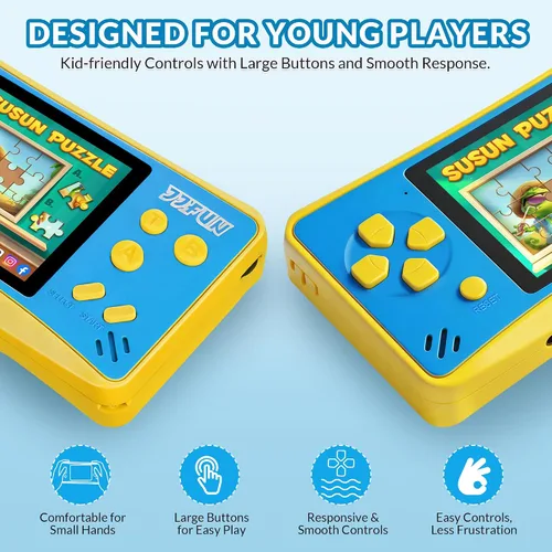 Vista 4 de Juegos de mano para niños de 4 a 12 años, 168 videojuegos retro integrados, reproductor de juegos portátil con pantalla de 3.2 pulgadas, recargable