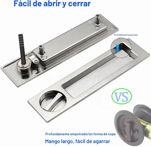 Vista 6 de Dontay Manija de puerta de bolsillo, moderna función de entrada rectangular con llave, pestillo de tracción (dormitorio/baño), herrajes para puerta