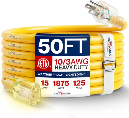 Vista 91 de Cable de extensión de 3 pies para exteriores/interiores, calibre 10/3, ultra resistente, SJTW, resistente al agua, certificación ETL, cable
