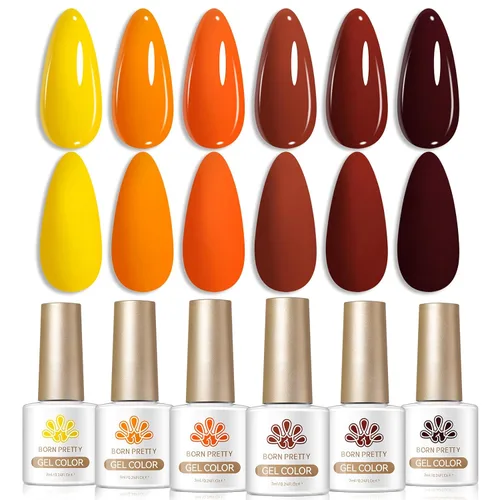 Vista 35 de BORN PRETTY Esmalte de uñas de gel de 6 colores marrón óxido, rojo moca, borgoña Juego de esmaltes de gel de otoño e invierno, tonos beige verde