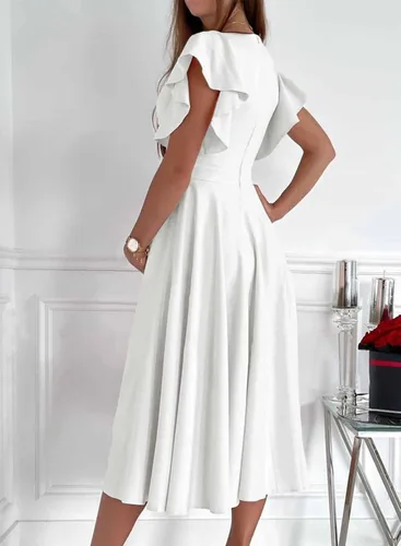 Vista 2 de Dokotoo Vestido de fiesta elegante con cuello en V para mujer, vestido de manga corta, vestido de patinadora, vestidos de invitados de boda